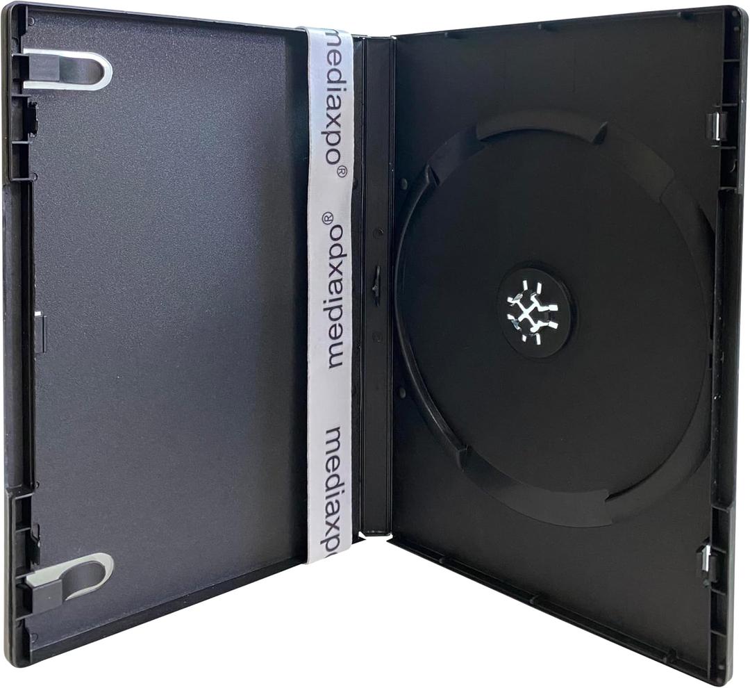 Mediaxpo Standard Black Single Movie DVD Cases 14MM - Clear Wrap Around Sleeve Cover - Convenient Clips - Exceptional Value (Pack of 25)