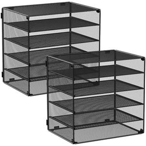 MINDEPOT 6 Tier Desk Organizer Paper Tray, Metal File Holder Desktop Organizers and Workspace Accessories for School Office Organization Storage Rack (Black, 2Pack)