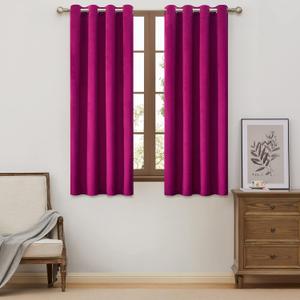 BULBUL Living Room Velvet Window Curtains 63 inch Length- 2 Panels Hot Pink Blackout Window Drapes Curtain Thermal Insulated Room Darkening Decor Grommet Curtains for Bedroom