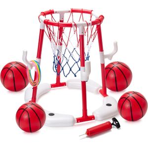Pool Basketball Hoop for Kids, Ring Toss Pool Toys, Basketball Hoop Outdoor Toddler Toys with 4 Balls & 12 Rings, Pool Floats Kids Summer Toys, Swimming Pool Games Family Party