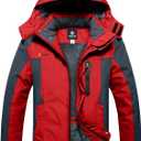 GEMYSE Men's Ski Snow Jacket Warm Winter Waterproof Coat Snowboard Rain Jacket Hooded Windproof Windbreaker (Large, Grey Red)