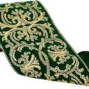 PH PandaHall 4 inch Wide Jacquard Ribbon, 5 Yards Boho Emobridered Ribbon Ethnic Style Green Fabric Trim Fringe for Sewing Handmade Bag Strap Cape Making DIY Clothing Easter Decoration
