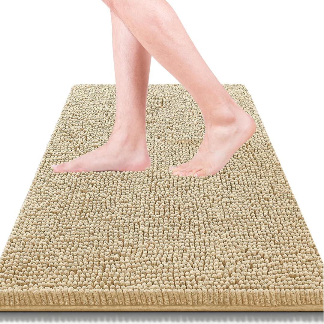 Bathroom Rugs 32x20,Super Absorbent Soft,Thick,Machine Washable Chenille Bath Mat,Non Slip Toilet Floor Rug,Bath Mats for Bathroom Floor, Home Decor Accessories,Beige