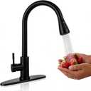 Black Kitchen Sink Faucet with Pull Down Sprayer High Arc Single Handle Stainless Steel Suitable for 1 or 3 Hole Kitchen Sink Faucet with Long 20.5 inches Retractable Hose for Laundry Rv Bar Outdoor