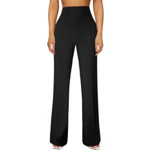 Womens Straight Leg Dress Work Pants High Waist Stretchy Business Casual Pants Office Trousers Slacks (X-Large, Black)