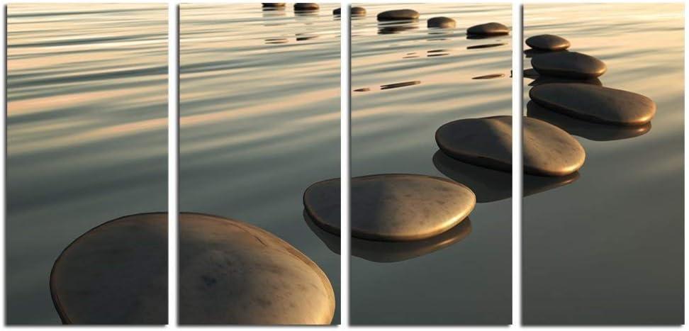 LevvArts - Zen Canvas Wall Art,Basalt Stone on The Sunset Relax Scenery Canvas Pictures for Living Room Decoration,Peaceful Water Multi Panel Wall Art Easy Hanging On - 48" W x 24" H overall