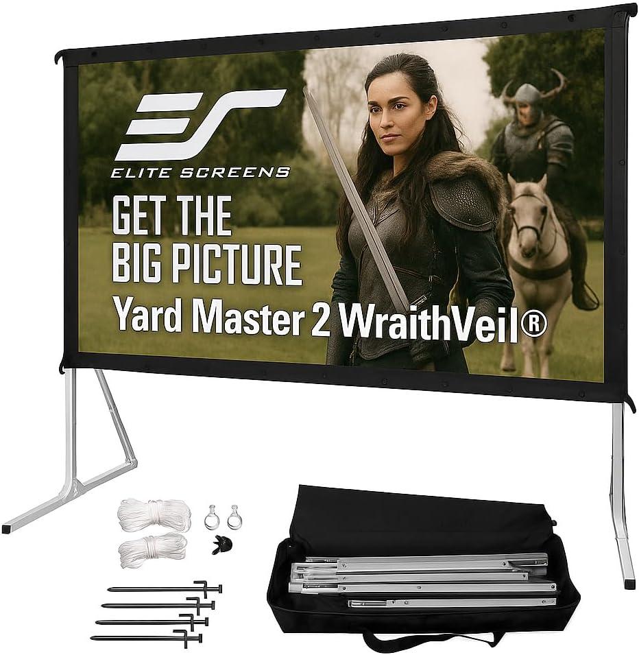 Elite Screens Yard Master 2 DUAL Projector Screen, 150-INCH 16:9, Front and Rear 4K/8K Ultra HD, Active 3D, HDR Ready Projection, OMS150H2-DUAL