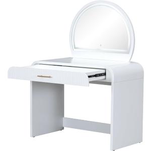 Makeup Vanity Table with Touch Screen Lighted LED Mirror Curved Edge Dressing Table with Storage Drawer Vanity Desk for Chamber Practical(White)