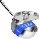 Misen 5-Ply Stainless Steel Saucier with Lid– Induction-Compatible Pan with Curved Sides for Smooth Stirring - Oven Safe to 800F – Even Heat Distribution & Ergonomic Handle - 3 QT