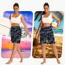 MIVEI Women's 7" Long Swim Board Shorts with Zipper Pockets High Waisted Quick Dry Beach Swimming Swim Suit Bottom with Liner Camo Grey
