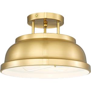 zeyu 2-Light Vintage Flush Mount Light Fixture, Semi Flush Ceiling Light Fixture for Bedroom Kitchen, Metal Dome Shade in Brushed Gold Finish, ZY29-F BG