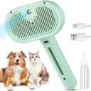 3 in 1 Cat Steam Brush, Pet Spray Hair Removal Comb for Shedding & Grooming, Water Brush for Cats Dogs Small Animals Long Short Haired with One-Click Release Button (Green)