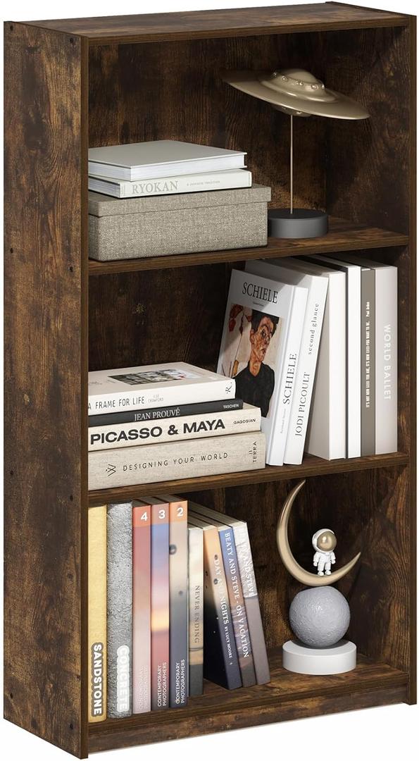 Furinno Basic 3-Tier Bookcase Storage Shelves, Amber Pine