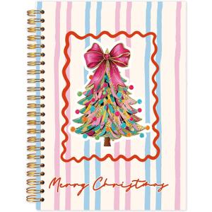 Yhtrg Coquette Christmas Tree Spiral Notebooks, Girly Preppy Colorful Coquette Glitter Christmas Journal Gifts for Women, Xmas Holiday Notebook Journal for Note Taking, 5.5x8.3 Inch