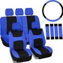FH Group Full Set Cloth Car Seat Covers , Universal Fit Combo Set with Steering Wheel Cover and Seat Belt Pad for Cars, SUVs and Trucks, Blue