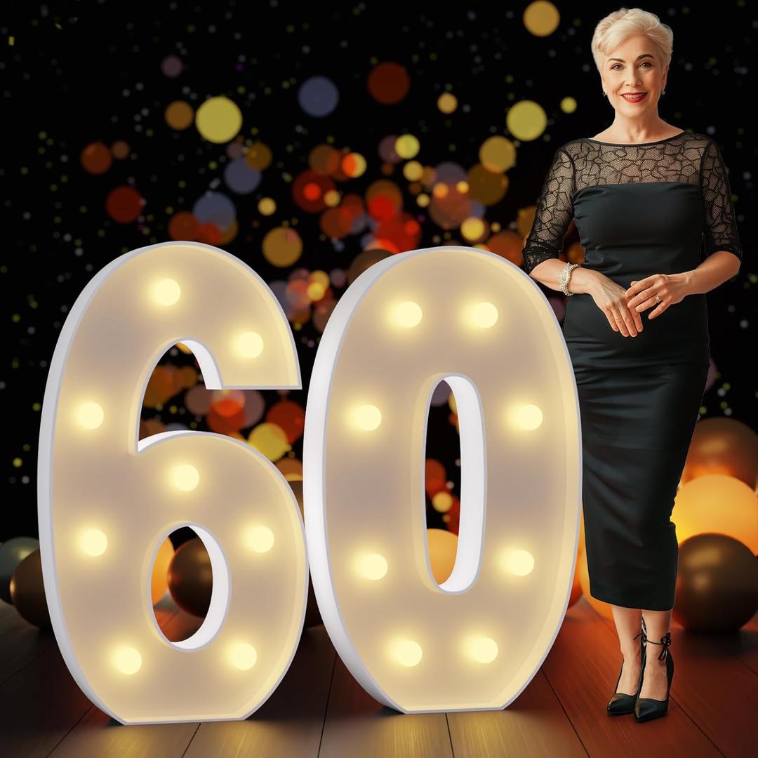 Imprsv Marquee Numbers 3 Feet Tall: 60th Birthday Decorations Large Light Up Numbers Anniversary Party Decorations Big Backdrop Foam Cardboard Number 60