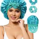 Satin Bonnets Silk Bonnet Sleeping Women Hair Bonnet Curly Hair Sleep Cap Reversible Double Layer Bonnets with Tie Band (7-7 3/8)