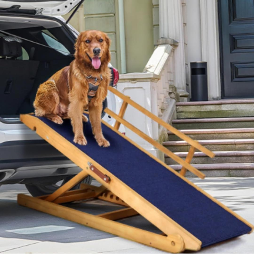 Dog Ramp for Beds, Cars, Couches, Dog Steps Anti-Slip Surface, Dogs Ramps for Old Small Pet, High Traction with Platform, 7 Adjustable Heights 16" to 27" Up, Portable Stairs Design for Dogs, 45.3" Long