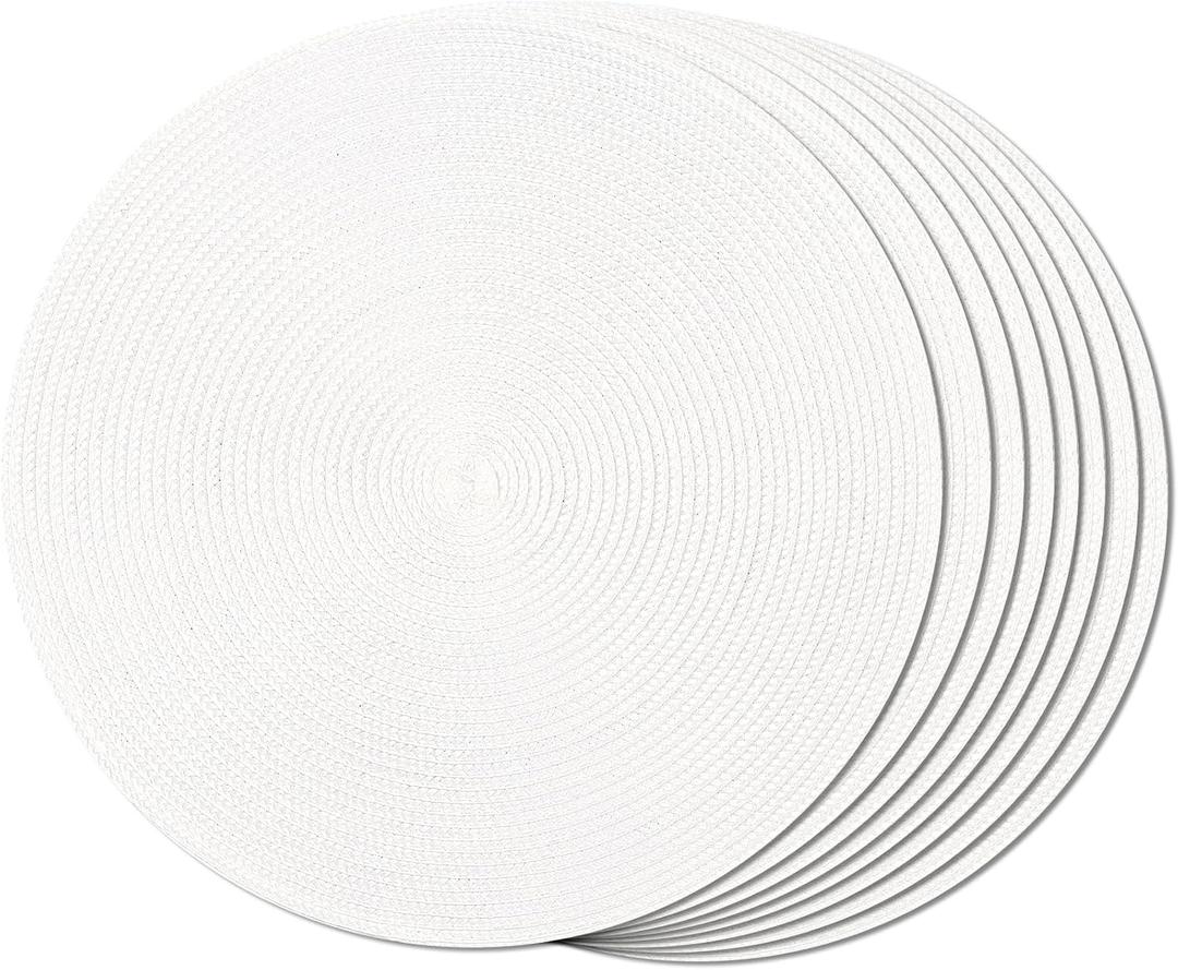 FunWheat Round Braided Placemats Set of 8 Place Mats for Dining Table Woven Washable Non-Slip Table Mats 15 Inch(Cream White,8pcs)