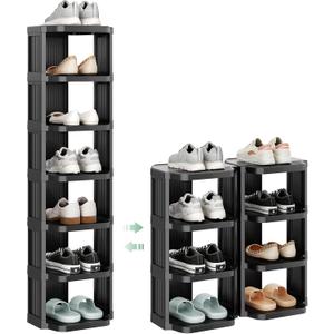 Kitstorack 8-Tier Vertical Plastic Shoe Rack, Freestanding Stackable Storage Organizer for Small Closets and Tight Spaces (Black)