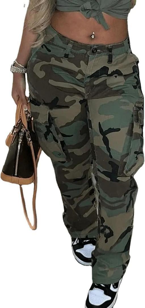Vakkest Women's Oversized Camo Cargo Pants Jogger Trousers Workout Sweatpants Camouflage Army Fatigue with Pockets, XXL 