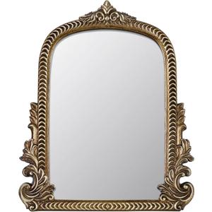 Antique Arched Mirror for Vanity with Resin Frame -Small Size (9.5 x 11.6 inch) Standing Mirror for Living Room, Bedroom, Tabletop-Vintage Gold