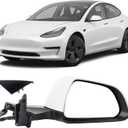 Dasbecan Passenger Side View Mirror Compatible with 2017-2022 Tesla Model 3 Right Door Mirror With Power Folding/Heated Glass/Memory/Power Heated Glass (White)