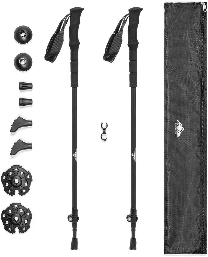 Cascade Mountain Tech Trekking Poles - Carbon Fiber Walking or Hiking Sticks with Quick Adjustable Locks (Black Ultralight)
