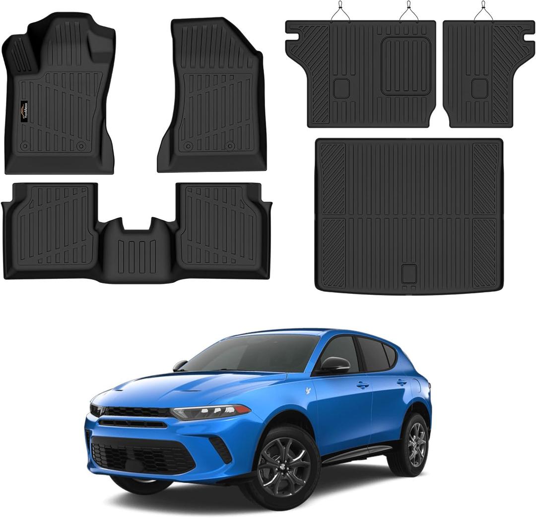 Floor Mats Custom for Dodge Hornet 2026 2025 2024 2023 GT/GT Plus Cargo Liner with Backrest Mat All Weather TPE Rubber Full Set Floor Liners Trunk Mat for Hornet Automotive Accessories, Black