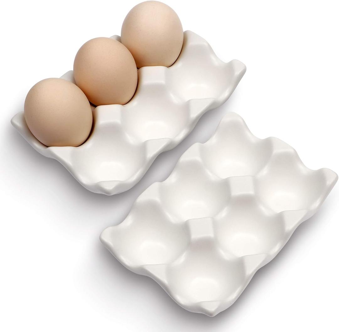 6 Cups Egg Tray Serveware, Eggs Dispenser, Egg Holder Set Kitchen Restaurant Fridge Storage Decorative Accessory (White,2 pack)