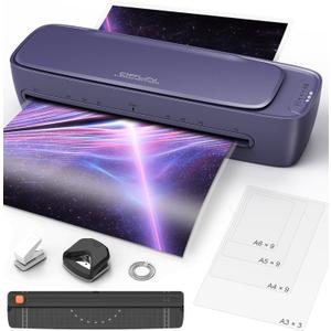 Laminator Machine 13 Inch Wide Thermal Lamination 9 in 1 Cold Hot A3 Laminating Machine for Teacher Personal, 60s Warm-Up No Jam laminator Machine 11x17 with 30 Laminating Sheets for Home Office Use (Purple)