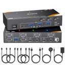 KCEVE KVM Switch 2 Monitors 3 Computers USB C, USB 3.0 KVM Switch Dual Monitor HDMI for 2 Laptops 1 Desktop Share Keyboard, Mouse, 85W PD, 4K@60Hz, Power Adapter and Wired Remote