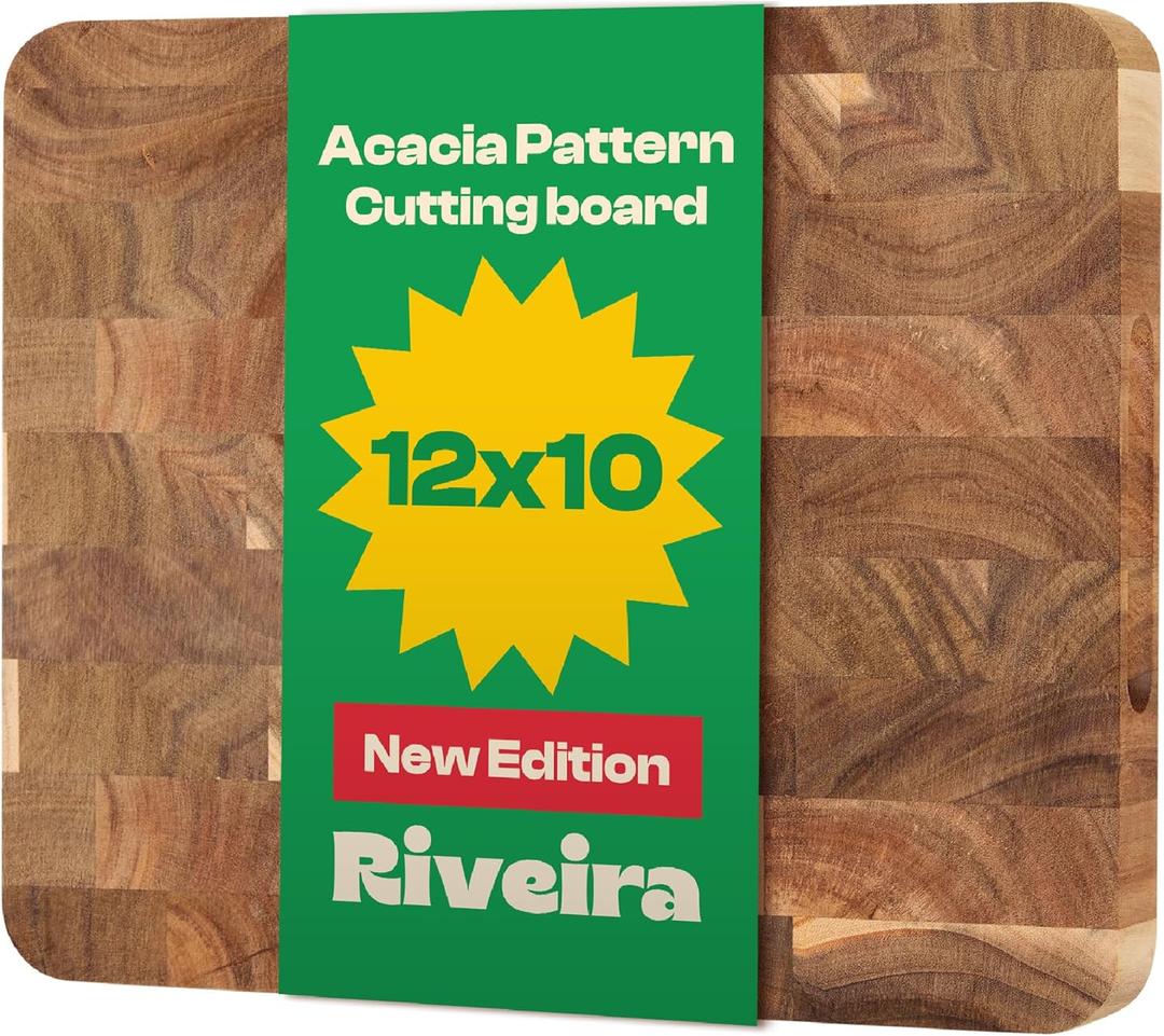 Riveira Acacia Wood Cutting Board Gourmet Acacia Grandeur: 12 x 10 Wooden Chopping Board Natural Wooden Cutting Boards For Kitchen Decorative Innovative Juice Grooves