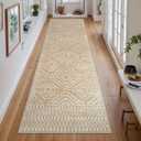 Wonnitar Moroccan Washable Kitchen Runner Rug 2'6"x8', Non-Slip Boho Rug Runners for Hallways, Farmhouse Floor Carpet Soft Runner for Bathroom Hall Entyway (Kakhi,2'6"x8')