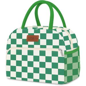 Coobiiya Lunch Bag Lunch Box for Women Men, Cute Lunch Tote Bags Insulated Reusable LunchBags Large Capacity Cooler Bag for Work Travel Picnic adults (Green gingham)