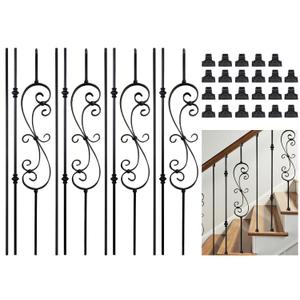 AAQQ 12 Pack Balusters for Staircase Interior Hollow Straight and S-Scroll and Double Knuckle Stair Spindles 1/2" Square Iron Balusters with 24 Swivel Shoes(A017-12)