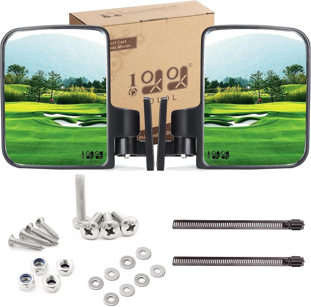 10L0L Golf Cart Side Mirrors Compatible with Yamaha Club Car EZ-GO and Others Round or Square Tube Golf Cart Roof Bracket, No-drilling Required