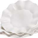 ZEAYEA 4 Pcs Melamine Plates, 11 inch White Dinner Plate, Wave Edge Salad Dessert Plate for Holiday Party Picnic, Lightweight Plate Dish for Fruit, Appetizers, Pasta, Dishwasher Safe