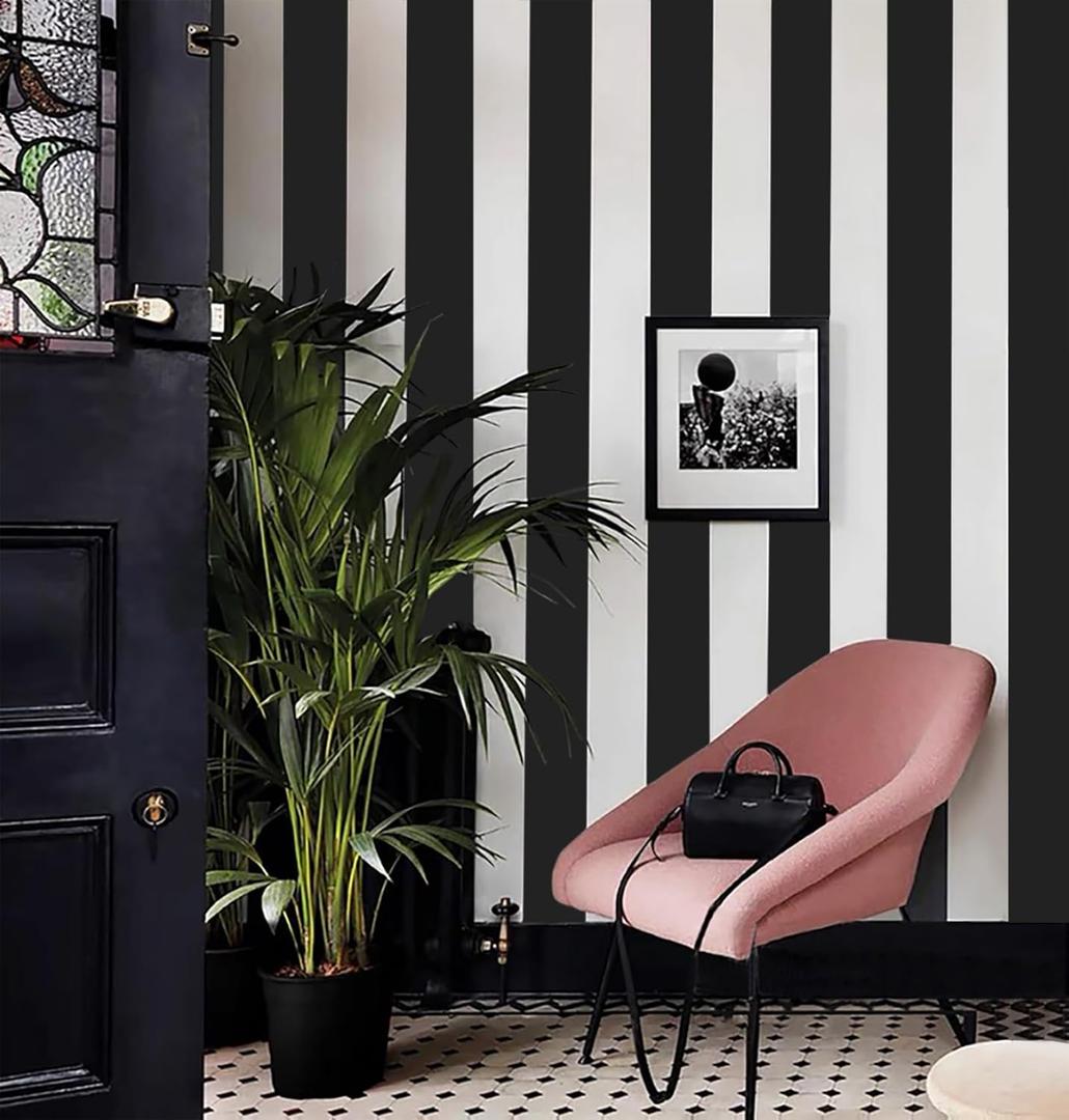Cohoo Home Black and White Wallpaper Peel and Stick Striped Contact Paper for Cabinets Black and White Contact Paper 118inL 18inW Modern Self-Adhesive Removable Wallpaper Bedroom Bathroom Waterproof