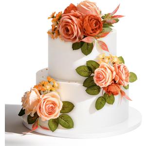 Ovveroche Wedding Cake Topper Flowers 3 Piece, Premade Flower Cake Decorations Cake Topper Artificial Rose Flowers for Wedding Cake Christening Birthday Baptism Baby Shower Party Home Decor