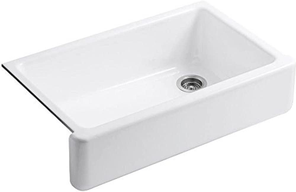 KOHLER 6489-0 Whitehaven 35 3/4" Undermount Single-Bowl Farmhouse Sink, Self-Trimming Tall Apron Front, White, 36 Inch