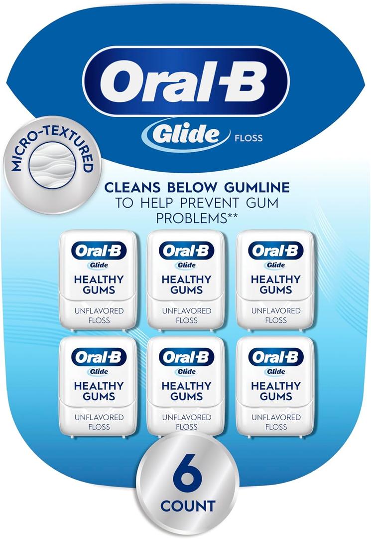 OralB Glide Healthy gums, unflavored floss 50M (Pack of 6)