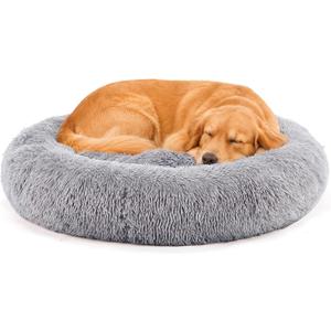 DUMOS 37.4 Inch XL Donut Dog Bed for Indoor Use, Fluffy Faux Fur Plush
Warming Cozy Round Pet Bed, Machine Washable Cuddler, Anti-Slip Bed for Dogs and Cats, Grey