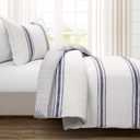 Lush Decor Farmhouse Stripe Reversible Cotton Comforter Set, 2-Piece, Twin XL Navy - Twin Bedding Set - Dorm Decor - Striped Comforter for Farmhouse Bedroom Decor