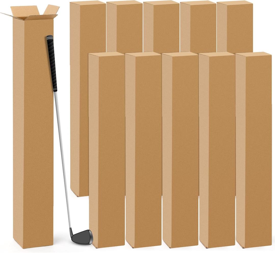 Qilery 10 Pcs 6 x 6 x 48 Inch Golf Club Shipping Boxes 6L x 6W x 48H Tall Corrugated Boxes Cardboard Long Golf Storage Box for Shipping, Packaging, Moving, Mailing, Home or Business