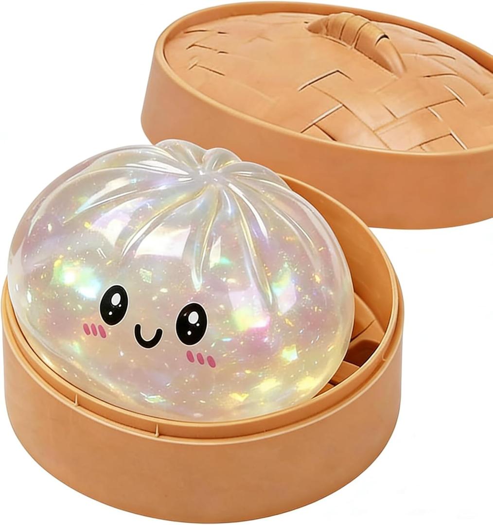 Glitter Dumpling, Glitter Dumpling Squishy Box, Dumplings Squishy, Anxiety Relief Fidget, Soft Squeeze Decompression Dough (White)