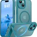 Magnetic Compatible with iPhone 15 Case, [Built-in Invisible Kickstand][Compatible with MagSafe][Full Camera Protection] Translucent Matte Phone Case for iPhone 15 6.1" Lake Blue