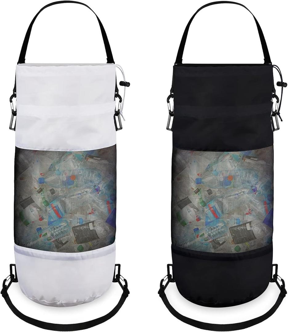 2 Packs Portable Boat Accessories Mesh Trash Bags Trash Can Garbage Container for Boat Kayak Camper Fishing Cabin Storage Men Women Adults(Black, White)