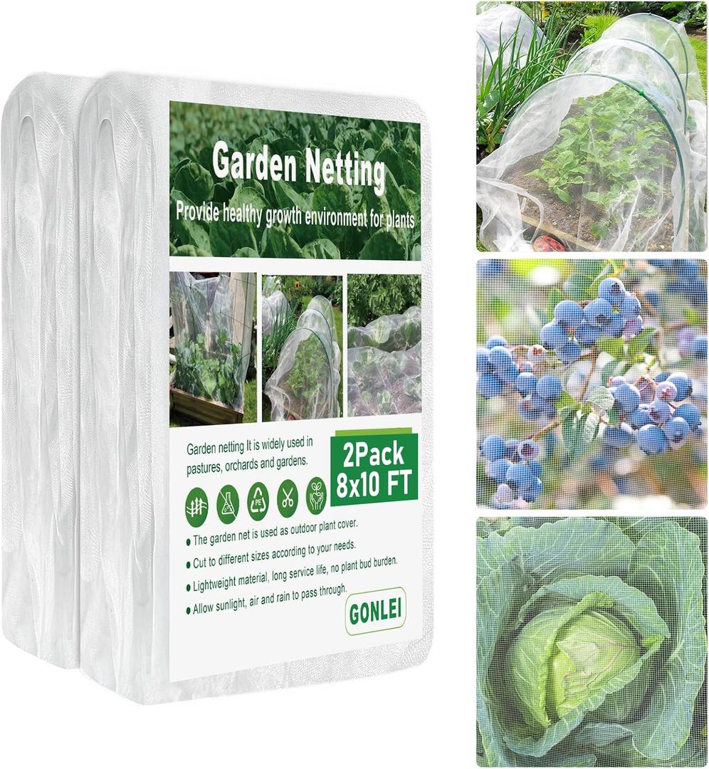 GonLei Garden Netting 2Pack 8X10FTPlants Garden Mesh Berry Netting Outdoor Mosquito Net,Garden Bed Fruit Tree Blueberry Shrubs Netting Plant Covers Row Vegetables Protection Barrier Net