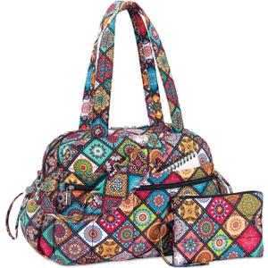 TOPDesign Travel Duffel Bag for Women, Puffer Gym Bag Sports Tote with Wet Pocket, Carry On Weekender with Luggage Sleeve (Yoga)